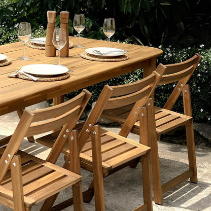 Acacia Wooden Chairs Set of 2, Folding Waterproof Small Patio Chairs with Waterproof and UV Coating, Indoor Outdoor Bistro Set for Garden Balcony Patio Lawn Living Room