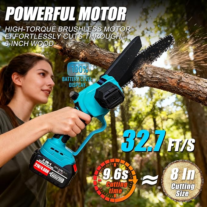 2-In-1 Electric Pole Saws for Tree Trimming, 8 Inch Mini Chainsaw with Extension Pole&2×4.0Ah Batteries, 16FT Cordless Pole Saw Battery Powered, Brushless Motor, Tree Trimmer Limb Branch Cutter Pruner