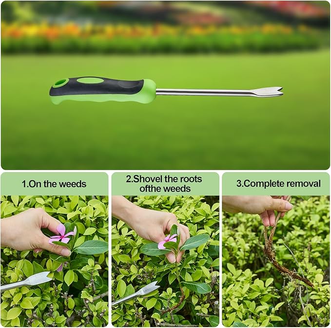 Professional Weed Control Tool -13 Inch V-Shaped Anti-Skid Shovel, Stainless Steel Gardening Manual Tool, Used for Weeding in Courtyards and Gardens, with Gloves Attached