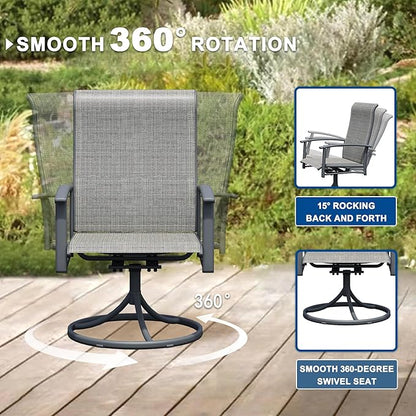 Patio Swivel Chairs Set of 8, Outdoor Swivel Chairs with Armrest, High Back Patio Chair with Metal Frame, All-Weather Outdoor Dining Chair for Deck, Porch and Lawn, Grey