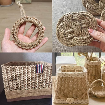 2-Pack Natural Jute Twine Rope, 5mm x 656ft Heavy Duty & Eco-Friendly - for Crafts, Gardening, Cat Scratching Post, Bundling & Hanging, 328Feet/Roll