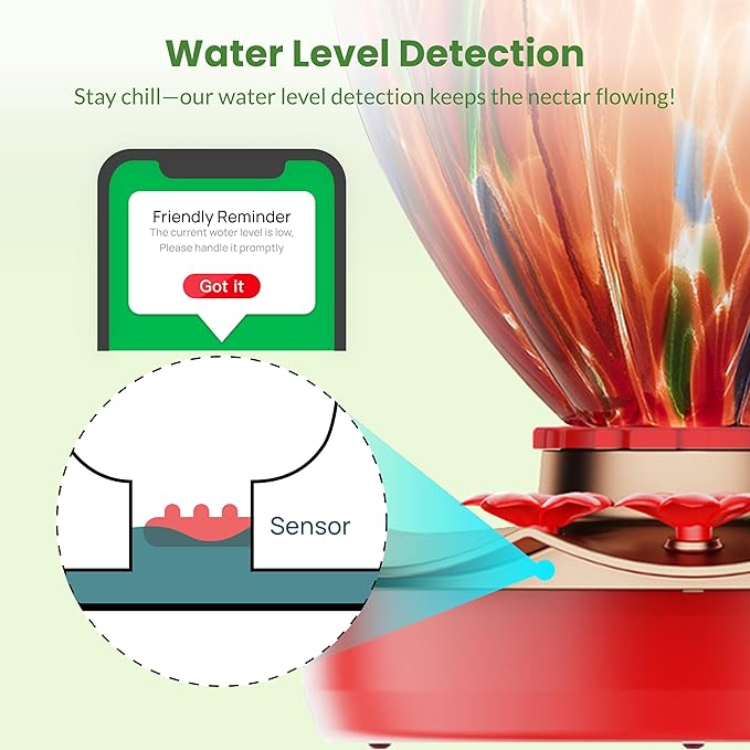 Smart Hummingbird Feeder with Camera, 2K HD Solar Panel Glass Bird Feeder with Night Vision&Water Sensor for Garden Decor, 148°View, AI Bird ID, Alexa & Google Compatible, IP66 Weatherproof