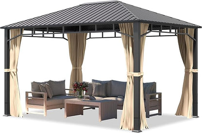 TOOLPORT Hardtop Gazebo 10x13 ft with Steel Roof - 4 Side Panels in Champagne - Approx. 3.54x3.54 in Aluminium Poles