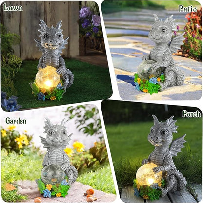 Solar Garden Outdoor Statues Dragon Holding Magic Orb with Solar LED Lights - Lawn Decor Outdoor Statue for Patio, Balcony, Yard Ornament,Unique Gifts for Mom Grandma
