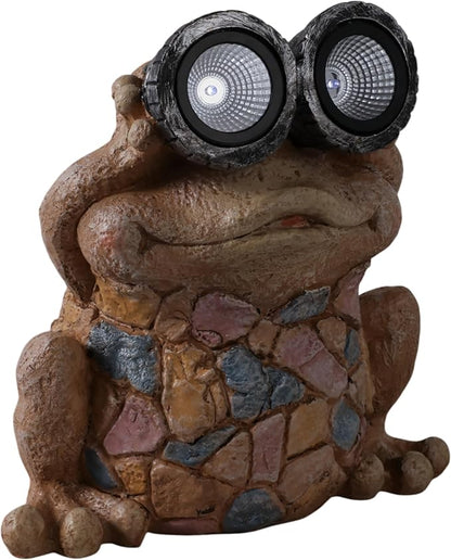 Solar Frog Garden Statue with LED Eyes – Resin & Polyresin Garden Sculpture, Ideal for Outdoor Lawn, Patio or Yard, Statue Home Decor Perfect for Outdoor Spaces – 12", Multi-Color Finish