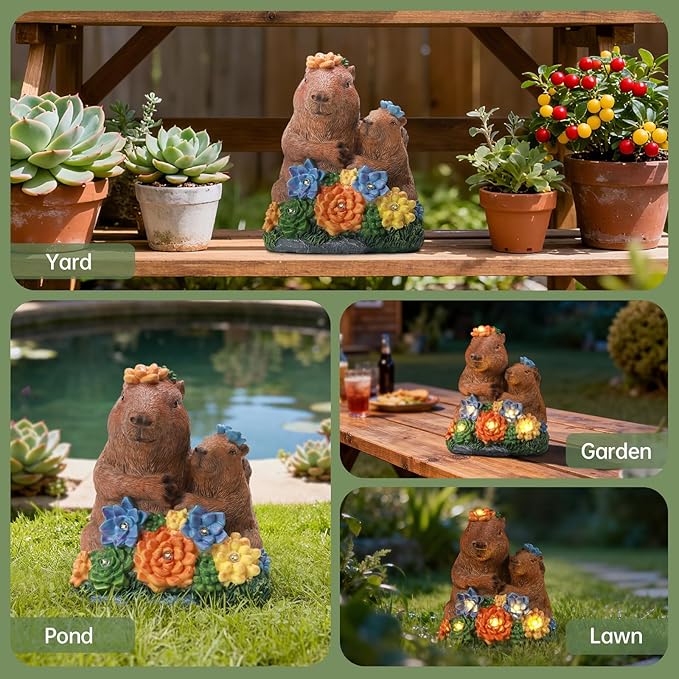 Solar Capybara Parent and Child Statue Light, Weatherproof Resin Family Garden Decor Auto On/Off - Warm Glow for Pond Patio,Family Gardens & Housewarming
