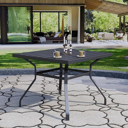 5-Piece Outdoor Dining Set, 35'' Square Table with 4 Swivel Chairs, All Weather Frame Furniture Set - Brown Style2