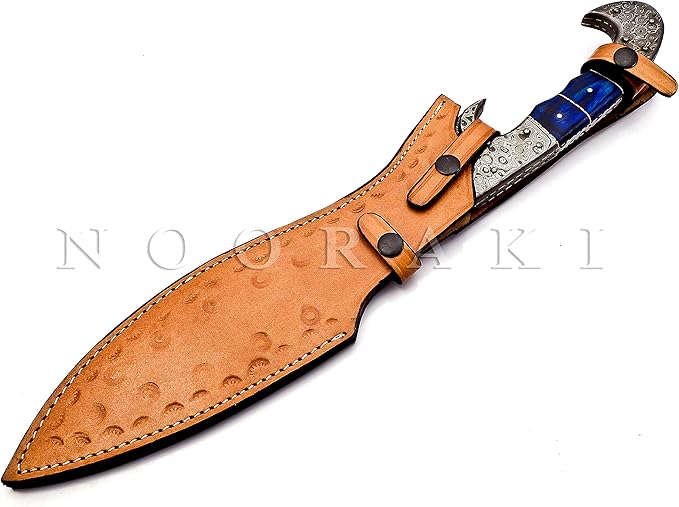 Nooraki - 18 inches Handmade Damascus Steel Machete/Kukri Knife, Bushcraft Knife, Hunting Knife, Camping Knife, Collectors Knife, Full Tang Handle With Leather Sheath - MK-310