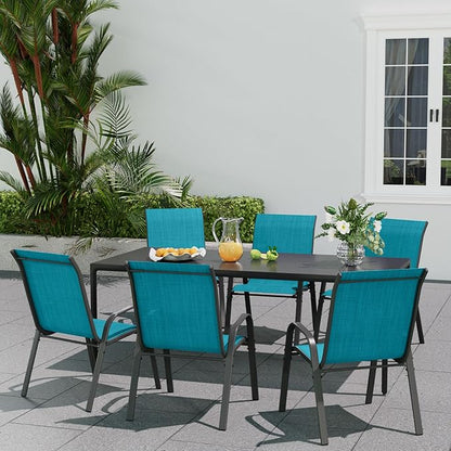 Patio Dining Chairs Set of 6, Stackable Dining Chairs High Back, Breathable Seat Fabric and Alloy Steel Frame Fit Backyard, Porch, Lawn，Poolside (Sky Blue)