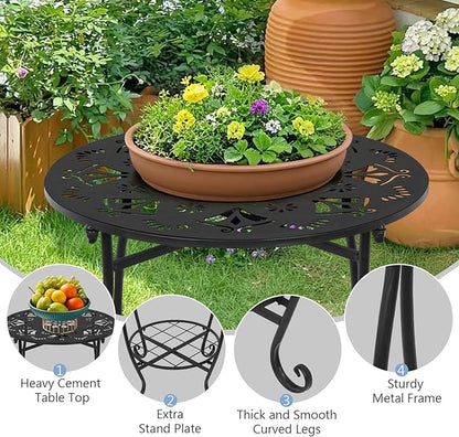 Metal Side Table, 18inch Round Side End Table, Outdoor Side Table Patio Bistro Table, Weather Resistant Portable Outdoor and Indoor End Table Drink Table for Garden Balcony Yard, 25" Height