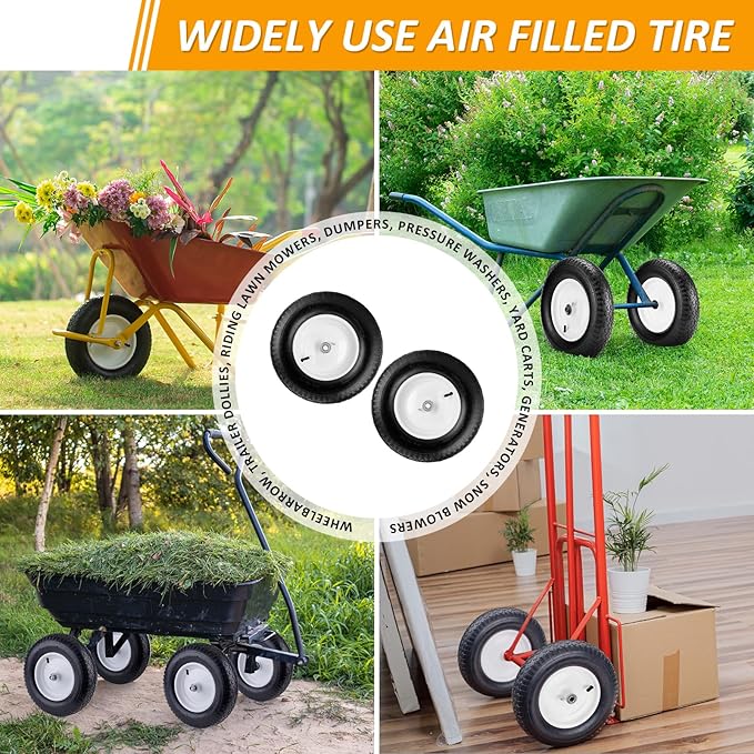 4.80/4.00-8" Air Filled Wheelbarrow Tire,Heavy-Duty Replacement Tire and Inner Tube Set with 3/4 & 5/8 Wheel Bearing and Spacer Kit included,Tubed Tires Non-Slip for Garden Cart Wagon
