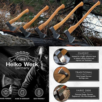 1844 Helko Werk Germany Traditional Black Forest Woodworker Axe - Made in Germany Hand Forged Bushcraft Axe and Forest Axe for Cutting Head 2.25 lbs, Handle 24 in. (Black Forest Wood Worker) #13562