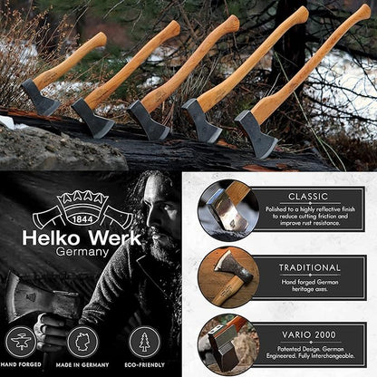 1844 Helko Werk Germany Traditional Bavarian Woodworker Axe - Made in Germany Heavy Duty Felling Axe and Cutting Axe, Large German Forest Axe - Head 3.5 lbs, Handle 31 in. (Bavarian) #13566
