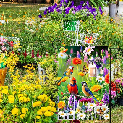 Spring Summer Humming bird garden Flag Birds Floral Garden Flags 12x18 Double Sided, small Yard Flags for Outside Decoration