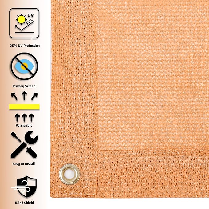 SUNNY GUARD Shade Cloth Custom Size 3x6 FT Sun Shade Screen Fabric Shade Cover Tarp with Grommets for Pergola Backyard Garden, Peach Fuzz(We Customized)