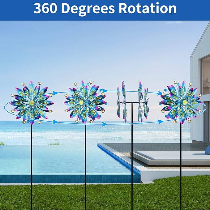 Wind Spinner for Yard and Garden Windmill Outdoor Metal Kinetic Wind Sculpture Dual Direction 360 Degrees Swivel for Yard Patio Lawn Decoration,61 Inch