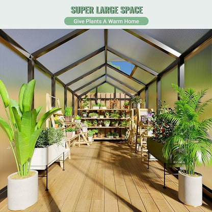6x10 FT Greenhouse, Greenhouse for Outdoors, Polycarbonate Greenhouses with Quick Setup, Aluminum Frame and Roof Vent, Lockable Door for Backyard, Green Houses for Outside Garden Backyard, Patio