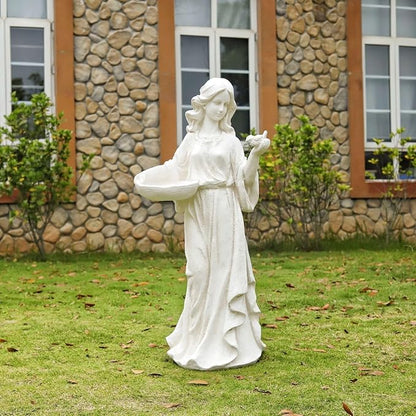 Garden Nymph Girl Maid Statue 40'' Super High Woman Garden Statue with Holding Birdbath Bird Bath Bowl Outdoor Patio Yard Lawn Decor
