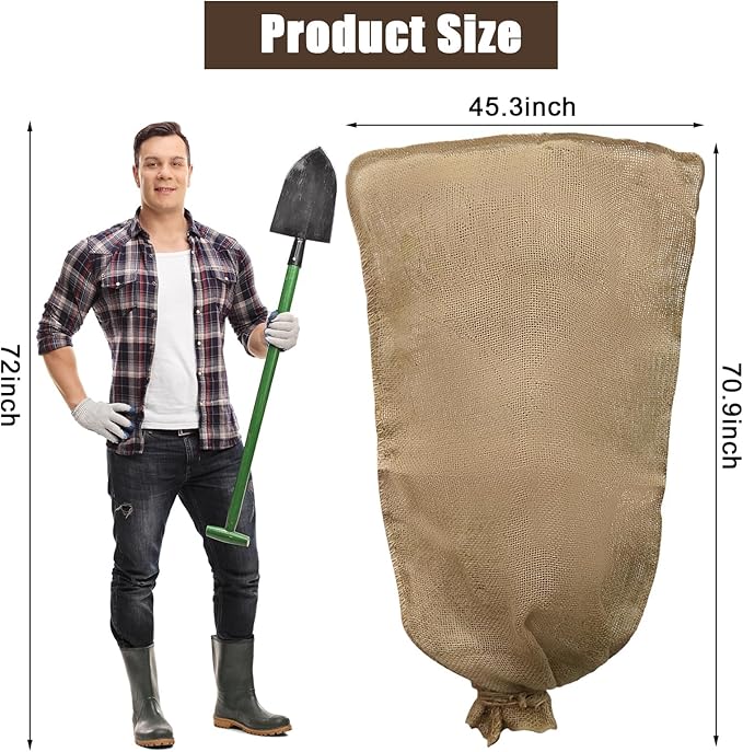 1PCS 45.3 X 70.9Inch Winter Burlap Plant Cover Bag, Large Burlap Bags with Drawstring Reusable Plant Covers,Frost Cloth Cold Freeze Protection Cover Bags Tree Freeze Blanket for Outdoor Plants