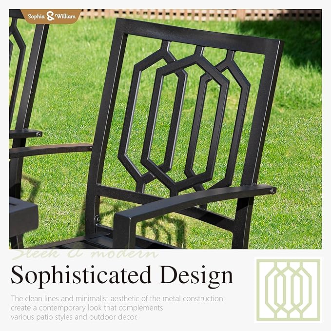 Sophia & William Patio Dining Set Metal Outdoor Table and Chairs Furniture Set 7 Piece, Large 60.2" Dining Table with Umbrella Hole and 6 Backyard Garden Chairs Support 300LBS for Deck, Lawn, Garden