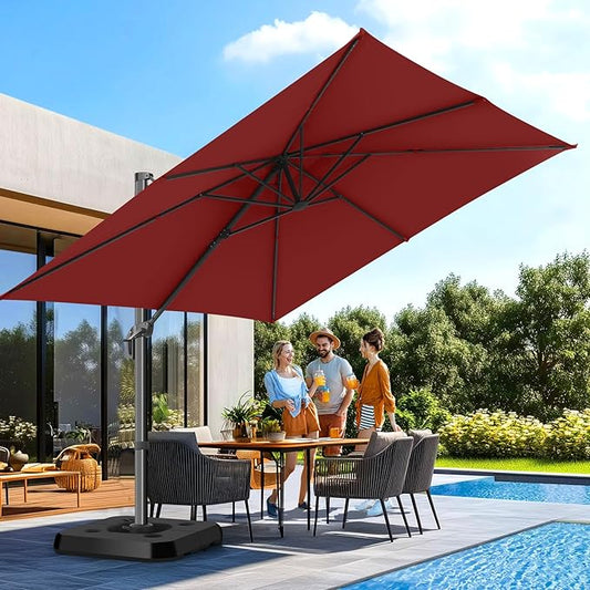 Hotime 10x10ft Large Cantilever Patio Umbrellas - Upgrade and Intensify - with 360 Rotation and 5 Angles Adjustment - Aluminum Offset Pool Umbrella Square Outdoor Umbrella for Patio Garden