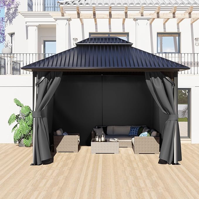 BPS 12' x 16' Gazebo Curtain Privacy 4-Panel Sidewall Outdoor Replacement Shade (Only Curtain)