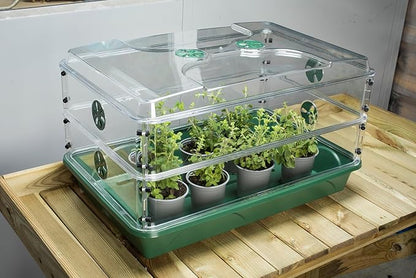 EarlyGrow 24" x 15" x 12.75" Domed Propagator with 2 Height Extenders and Locking Clip Set, Green