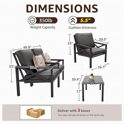 NATURAL EXPRESSIONS Outdoor Patio Furniture 4 Pieces Set, Modern Patio Conversation Sets, Outdoor Sectional Metal Sofa with 5.5 Inch Cushion and Coffee Table,Black