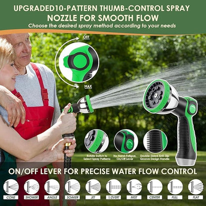 Non-Expandable Garden Hose 100 ft, Ultra Lightweight Flexible Water Hose with 10-Pattern Nozzle, Leak-Proof, High-Density Fabric, Thickened Connector, Shut-Off Valve for Yard, Lawn, Outdoor