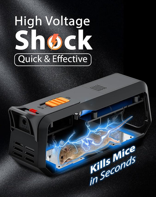2 Pack Electric Mouse Trap Zapper with Powerful Voltage, Effective Electronic Mouse Traps Indoor for Home, No-Touch Disposal, Reusable Mice Catcher for Kitchen, Living Room, Garage and More (2, Black)