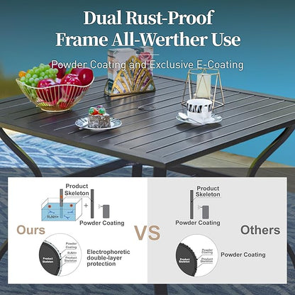 Patio Table and Chairs Set of 4, All-Weather Breathable Metal Mesh Patio Chair with Gourd-Shaped Armrests, 37x37 Square Table with Umbrella Hole, 5 Pcs Metal Frame Patio Dining Set