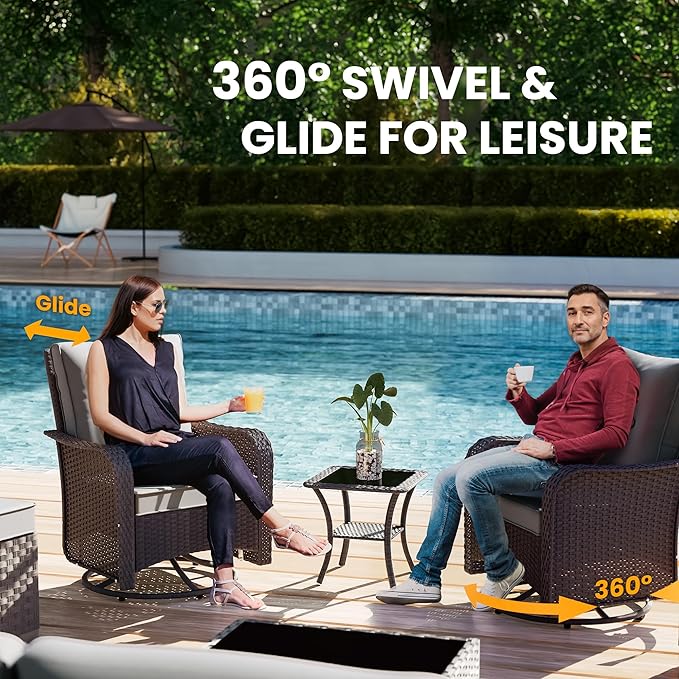 11 Pieces Outdoor Patio Furniture Set Outdoor Furniture Patio Sectional Sofa Conversation Sets w/ETL Approved 45" Gas Outdoor Fire Table & Coffee Table, Swivel Rocking Chair (Grey)