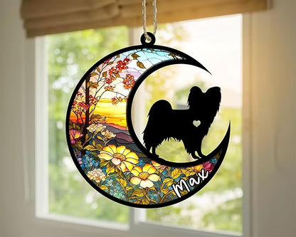 Personalized Dog Memorial, Custom Name Papillon (Black White) Dog Christmas Ornament with Name, Custom Breeds, Pet Loss Light Catcher, Gifts for Lovers Loss of Pet Sympathy on Mothers Day Christmas