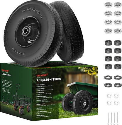 4.10/3.50-4 Tire and Wheel Flat Free,10-Inch Solid Wheel Replacement with 5/8 Extra 3/4 &1/2 Bearings,2.2" Offset Hub -Compatible with Hand Truck,Wheelbarrow,Dolly(Wave,Black)