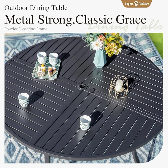 Sophia & William Round Patio Table and Chairs Set, Outdoor Dining Set for 4, 5 Piece Metal Patio Furniture, 42" Black Table(Diamond)