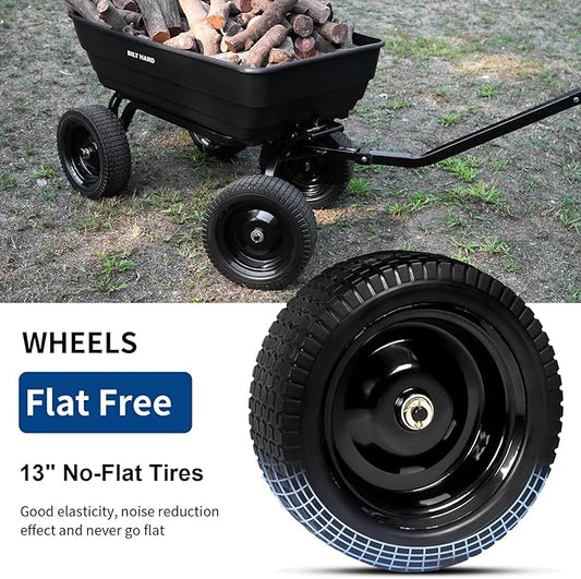 BILT HARD 7 Cu Ft Poly Garden Dump Cart 1200 lbs with No Flat Tires, Quick Release, 2-in-1 Convertible Handle, Dump Wagon Heavy Duty for Yard, Outdoor