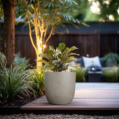 Kante 13.4" Dia Round Concrete Planter, Large Outdoor Modern Indoor Decorative Plant Pots with Drainage Hole and Rubber Plug for Home and Garden, Weathered Concrete