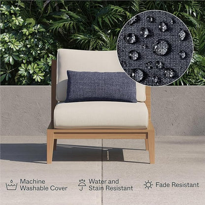 Outer Outdoor Throw Pillow with OuterWeave Performance Fabric, Decorative Outdoor Pillow for Patio & Outdoor Furniture, Includes Machine Washable Pillow Cover and Insert - Deep Sea Navy, 12"x20"