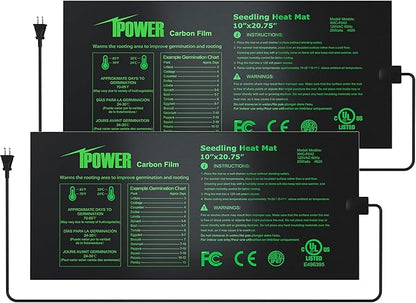 iPower 2 Pack Waterproof Seedling Heat Mat 10"x20.75", Warm Hydroponic Heating Pad for Germination, Indoor Gardening, Greenhouse