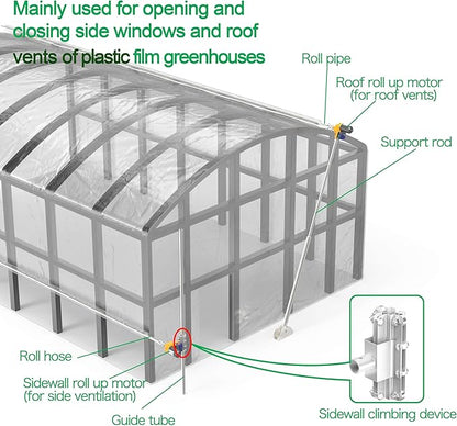 [Upgraded] DC 24V 100W Greenhouse Film Roll Up Motor Kit with Climbing Device – for Side Windows and Roof Vents of Plastic Film Greenhouses