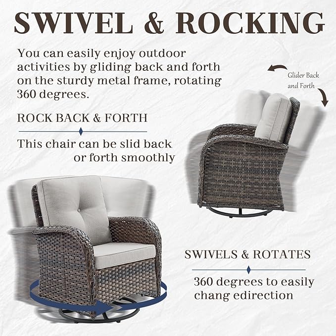 HUMMUH 5-Piece Patio Furniture Set with Fire Pit,Wicker Outdoor Swivel Rocker Chairs Patio Sofa for Backyard,Poolside,Deck