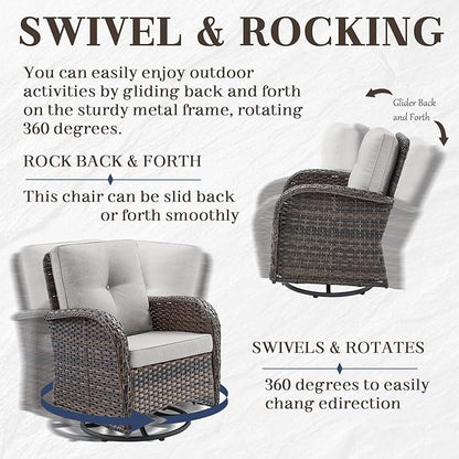 HUMMUH 5-Piece Patio Furniture Set with Fire Pit,Wicker Outdoor Swivel Rocker Chairs Patio Sofa for Backyard,Poolside,Deck
