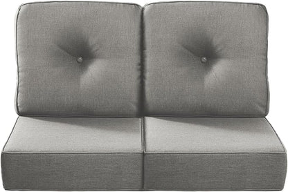 Luxury 22x24/22x25 6-Inch Outdoor Seat Cushions - Set of 2 Water Repellent Patio Chair Comfortable Cushion for Porch Rattan Dining Rocker Glider Chairs Loveseat Couch Sectional Sofa - Grey