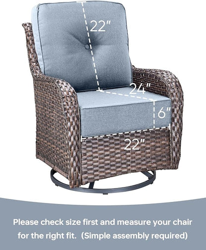 Luxury 22x24/22x25 6-Inch Outdoor Chair Cushions Set of 4 - Heavy Duty Water Repellent Comfortable Cushion for Patio Furniture Dining Gliding Rocking Chair Loveseat L-Shape Sofa - Baby Blue