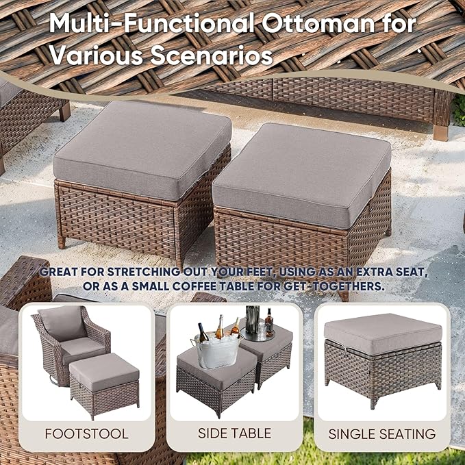 5 Pieces Wicker Patio Furniture Set-Outdoor High Back Sofa with Rattan Wicker Chairs Outdoor Furniture for Porch Garden Backyard Poolside-Brown/Grey