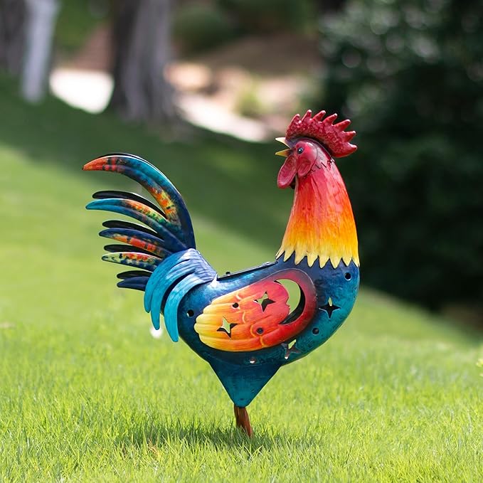 Natelf Solar Rooster Statue Metal Rooster Decor with Solar Light, Weather-Resistant Outdoor Garden Art for Yard, Patio, Lawn, Home Unique Gift for Family and Friends
