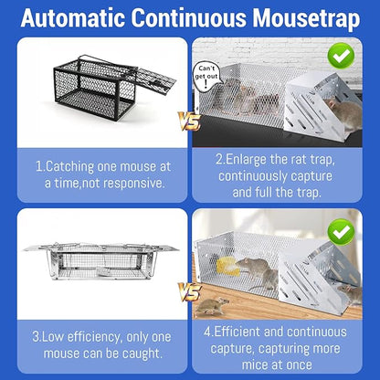 Humane Rat Trap, Automatic Continuous Cycle Mouse Traps, Catch Rat Trap Cage, That Work for Indoor and Outdoor Small Animal - Mouse Voles Hamsters Live Cage Catch and Release