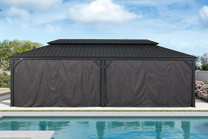 PURPLE LEAF 12' X 28' Large Hardtop Gazebo Aluminum Gazebo with Galvanized Steel Double Roof for Patio Lawn and Garden, Curtains and Netting Included Grey