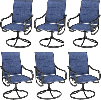 MFSTUDIO Outdoor Swivel Patio Dining Chairs Set of 6, High Back Padded Textilene Patio Chairs for Balcony, Backyad, Deck, Garden (Padded Navy Fabric,Black Frame)