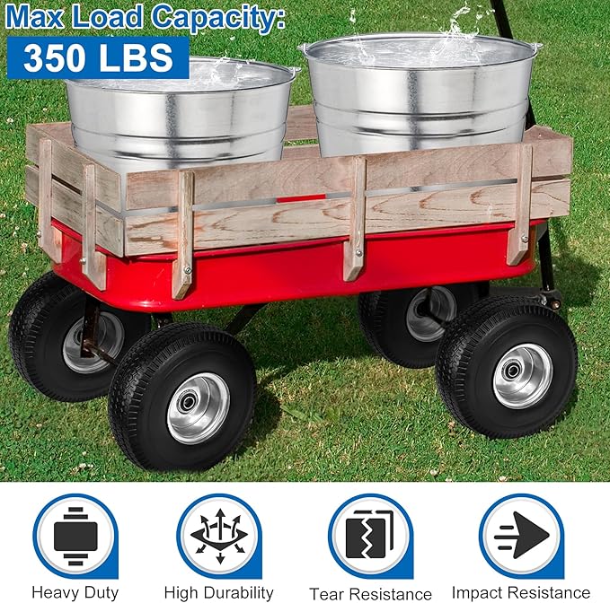 4.10/3.50-4" Flat Free Tires, 10 Inch Solid Tires and Wheels Replacement with 5/8" Axle Bore Hole, 2.2" Offset Hub for Hand Truck, Garden Cart, Lawn Cart, Wheelbarrow, 2 Pack